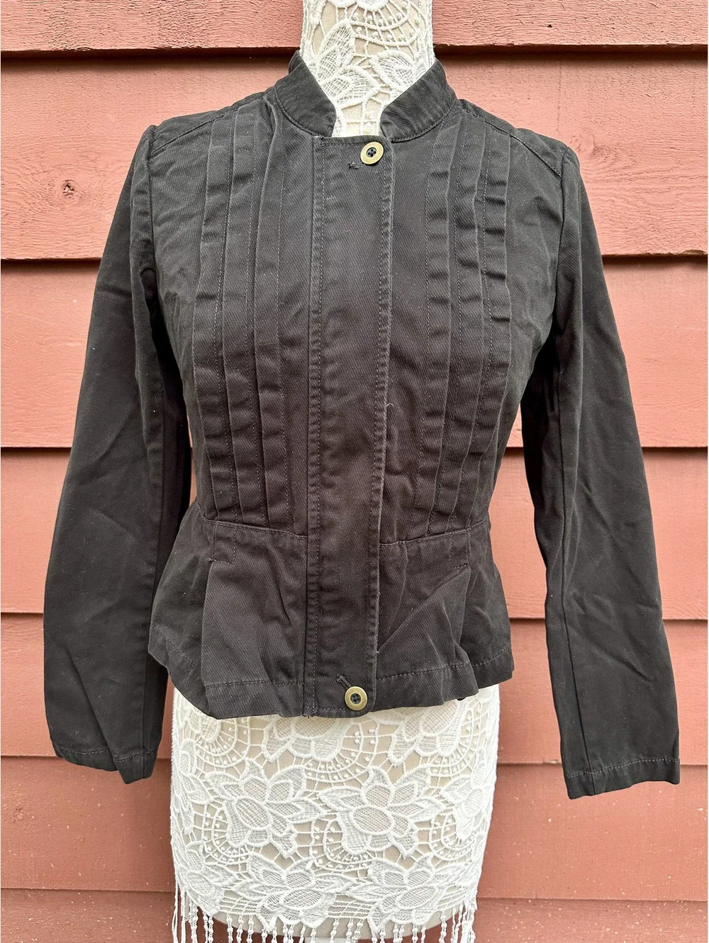 Ann Taylor LOFT Black Pleated Jacket Tailored Casual Utility